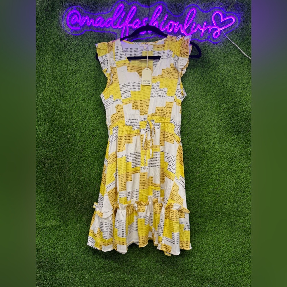 JODIFL Yellow and White Ruffle Summer Dress